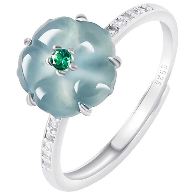 Women Accessories For Gift - Mavi Burma Yeşim Taşı Çiçek Yüzükler