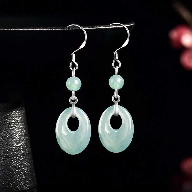 Women Accessories For Gift - Myanmar Jadeite Yüzük Küpe 925 Gümüş