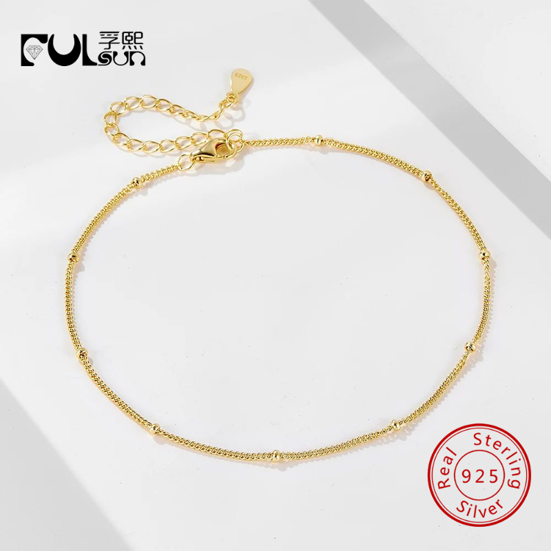 Beaded Anklet Chain - 925 Ayar Gümüş 14K Altın Rodyum