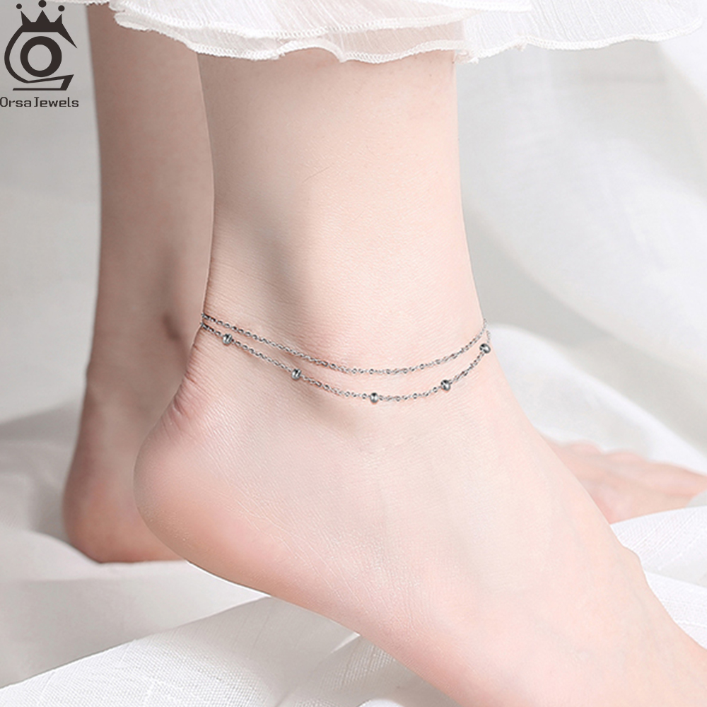 Beaded Anklet Chain - ORSA JEWELS Moda 925 Ayar Gümüş