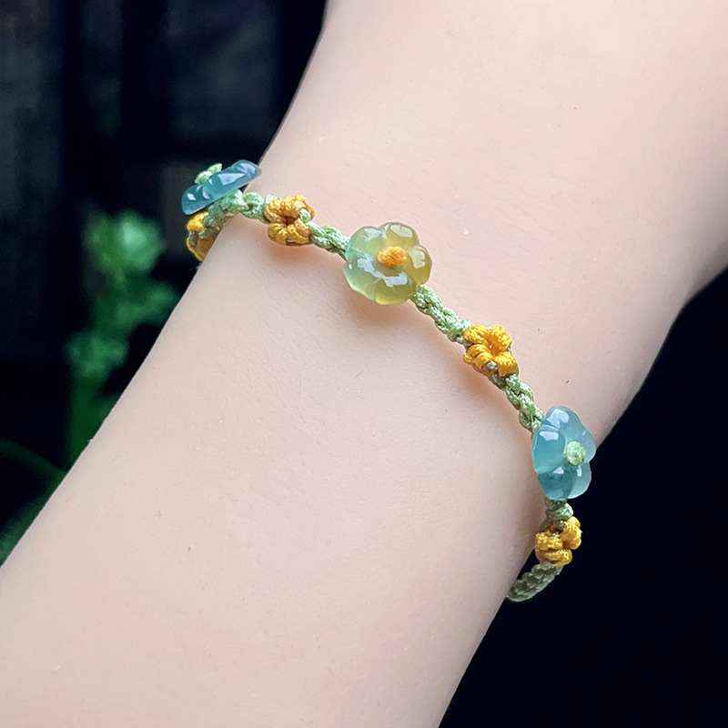 Women Accessories For Gift - Myanmar Jadeit Çiçek Bilezik Gerçek Takı