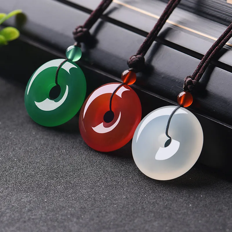 Women Accessories Trending - Doğal renkli yeşim çörek kolye akik