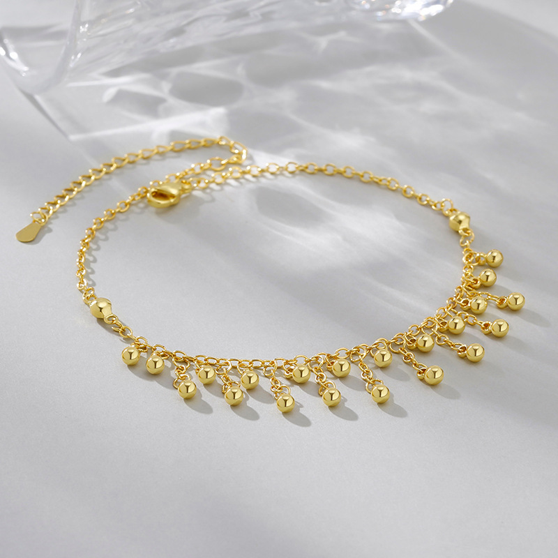 Beaded Anklet Chain - 925 Ayar Gümüş Yuvarlak Boncuk Püskül