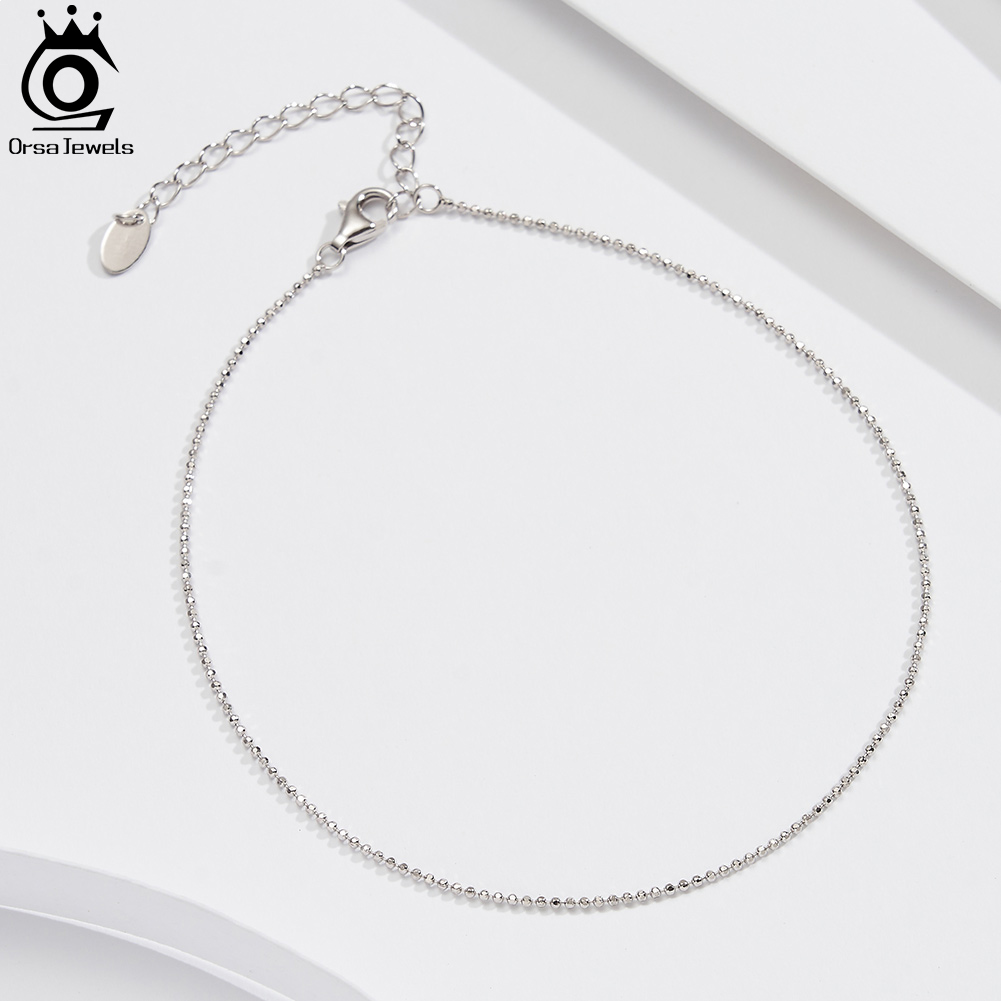 Beaded Anklet Chain - ORSA JEWELS 925 Ayar Gümüş 1mm