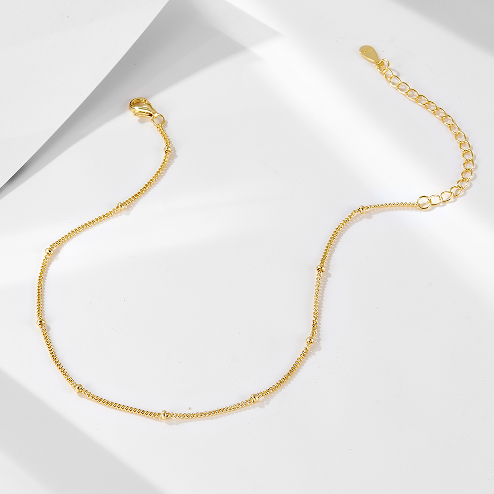 925 Ayar Gümüş 14K Altın Rodyu - Beaded Anklet Chain incelemesi ve fiyatı