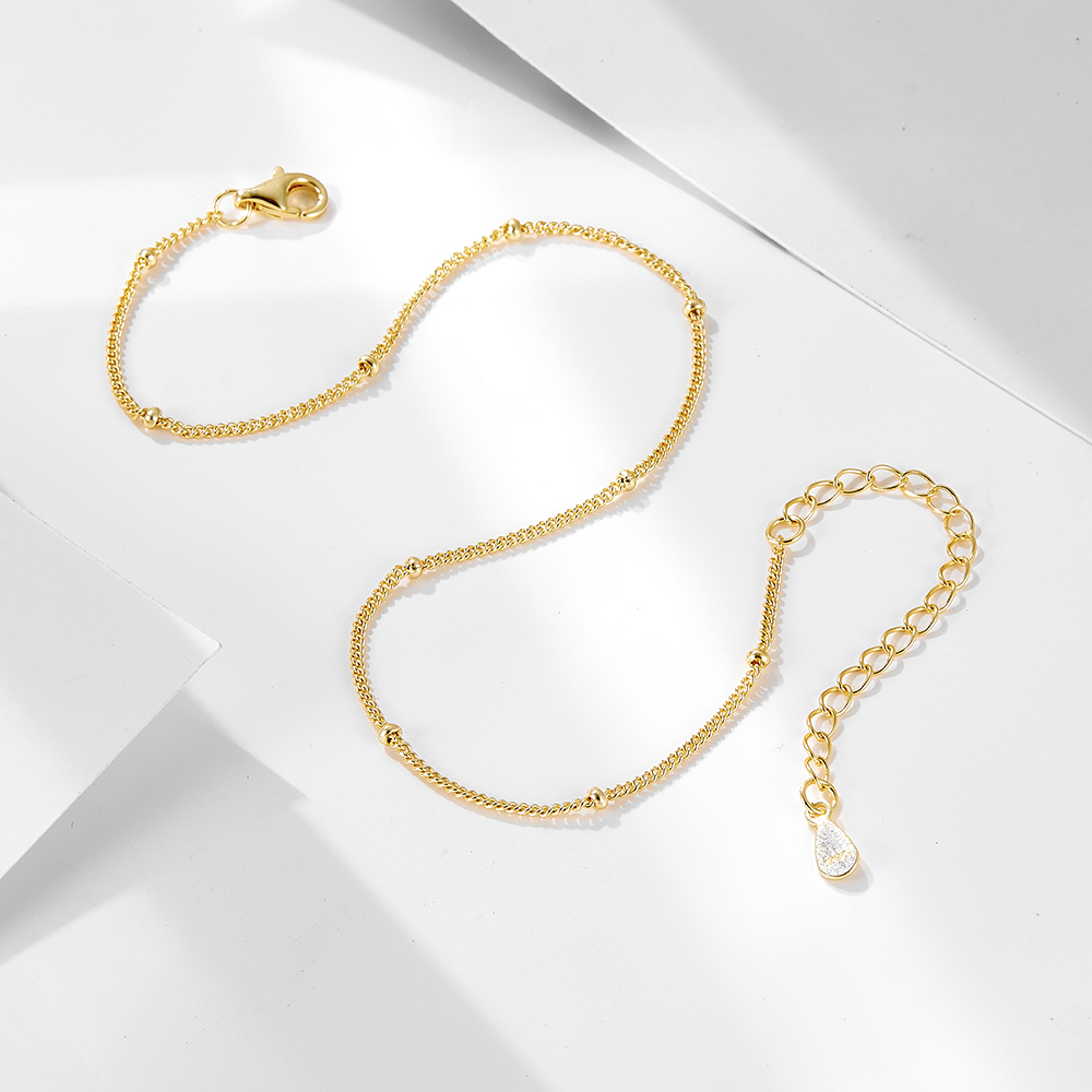 925 Ayar Gümüş 14K Altın Rodyu - Beaded Anklet Chain incelemesi ve fiyatı